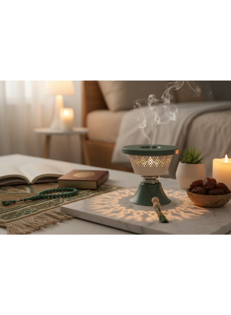 Akdc Ramadan Kareem Incense Burner - 12Cm Green Geometric With Tassel - Image 2